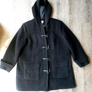 L.L. Bean Vintage Hooded Wool Duffel Toggle Front Coat Size Large Black